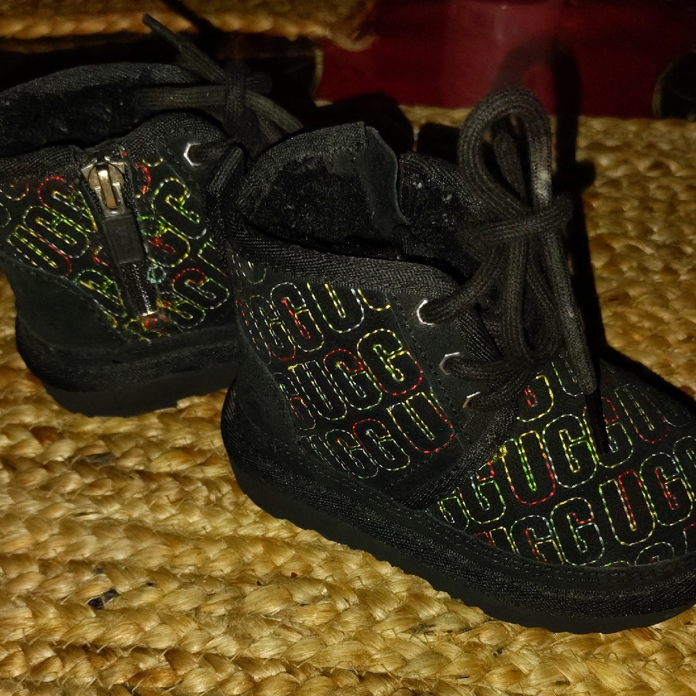 UGG Kids Black Boots with Colorful Logo